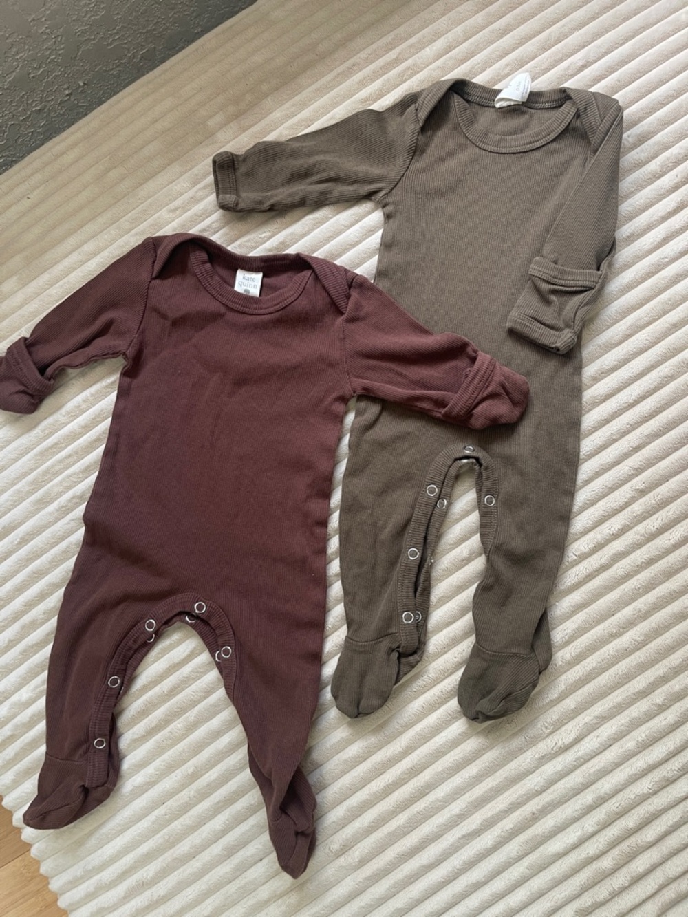 kate quinn Ribbed Footed One-Piece Set in olive green and brown
